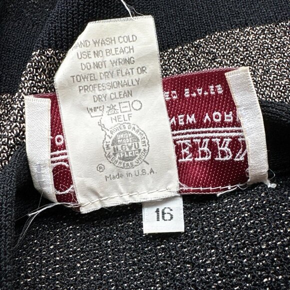 Vtg Castleberry Knit Buttoned Cardigan Sweater Jacket Gray Black Gold Size 16 - Picture 7 of 8